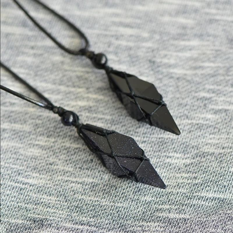 Starry Sky Blue Sand Obsidian Pendant Necklace for Couples