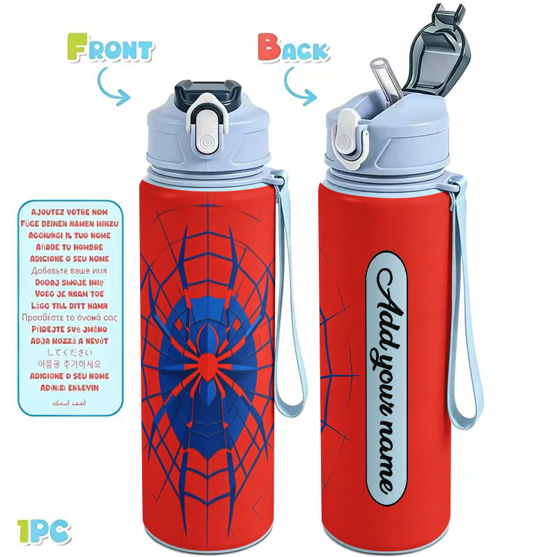 TEMU Borraccia personalizzata con foto, e testo con , 1 pz, 750 ml, 25 oz, a di perdite, per acqua, , blu, ragno con accenti rossi, set su sfondo con