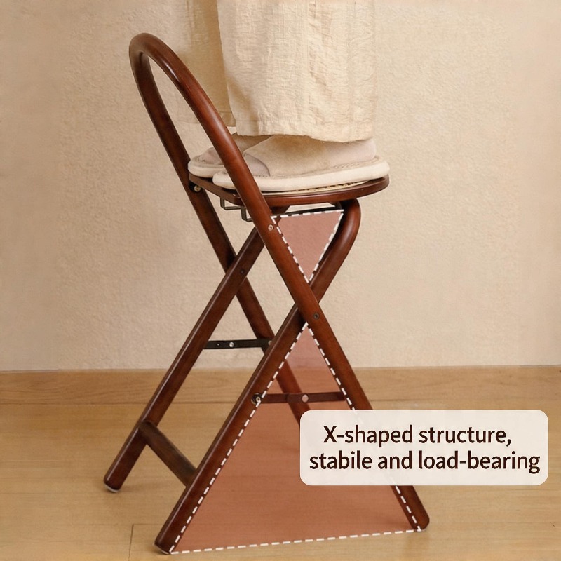1pc, Bamboo Portable Rattan Folding Stool with Handle, Home Dining Chair, Vintage Style Leisure Chair, Space Saving - Perfect for Restaurant, Living Room, Kitchen, Bar, Dormitory