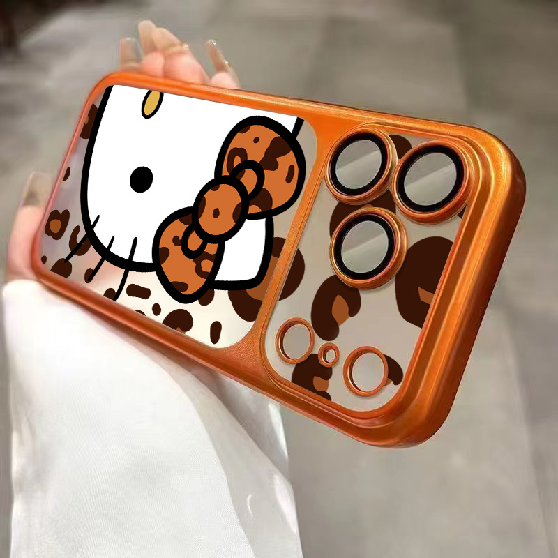 Image of Phone Case: Brown Leopard Print Hello Kitty Matte Phone Case Compatible With Iphone 17 Pro Max Air 16 15 14 13 12 11 Pro Smooth Feel Clear With Lens Protector Cases.mother's Day Holiday Gift