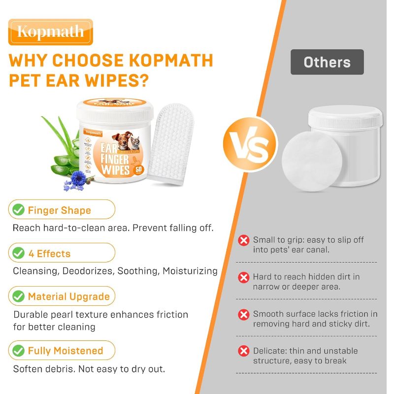 Dog Ear Wipes, Ear Cleaner Finger Wipes for Dogs And Cats, Gently Removes Earwax Odor, Relieves Ear Itching And Infection, Easy to Use, Natural Ear Wipes for Dogs, 50 Disposable Count - Image 2
