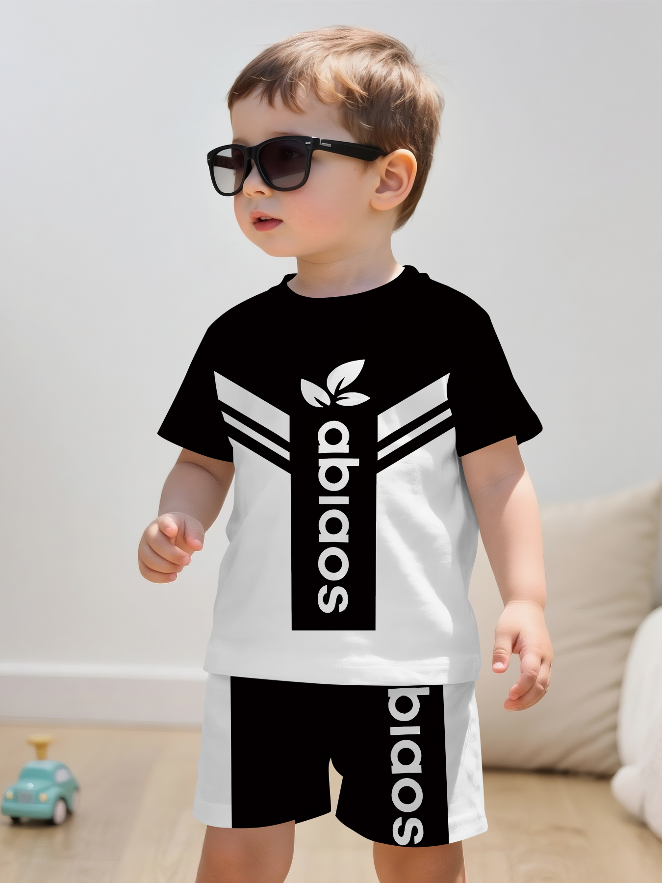 simple letter color block printing baby boy t shirt shorts set digital printing summer versatile fashion casual suit round neck short sleeves comfortable and versatile   for   for outdoor