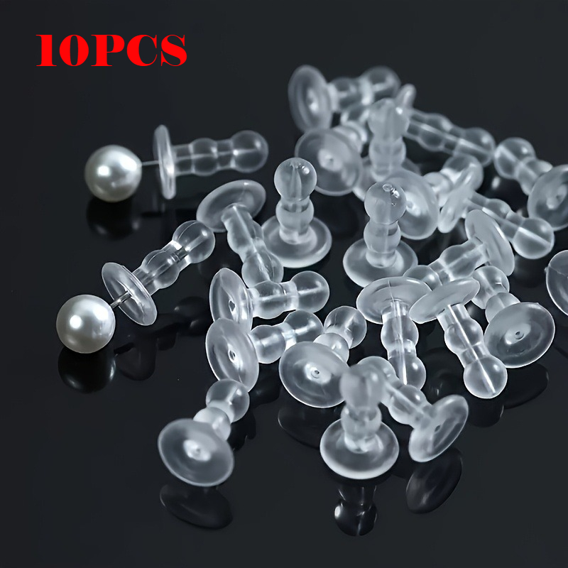TEMU 10pcs Non-piercing Ear Studs Suitable For Making - Transparent Full-coverage Ear Plugs With Ear Backs, Transparent Earrings For Instant Ear