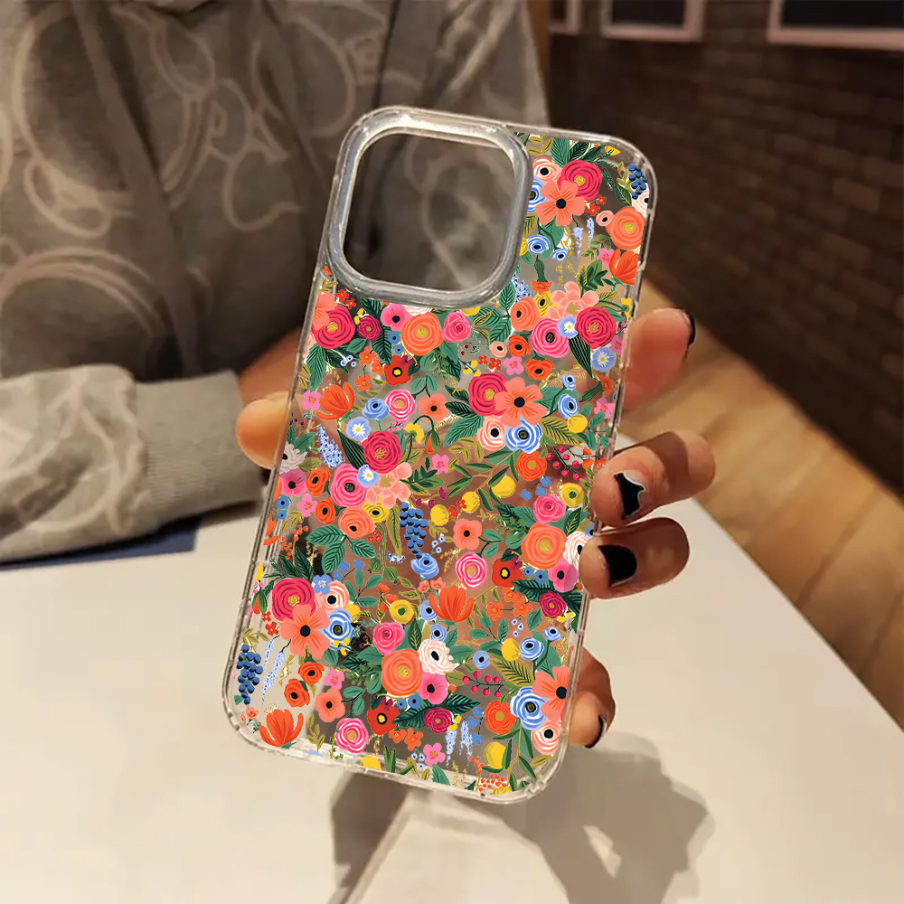 TEMU Phone Case: A Blaze Of Blossoms Floral Aesthetics Clear Phone Case For Iphone 16 11 15 14 13 12 Pro Case Cute Birthday Gifts For Women