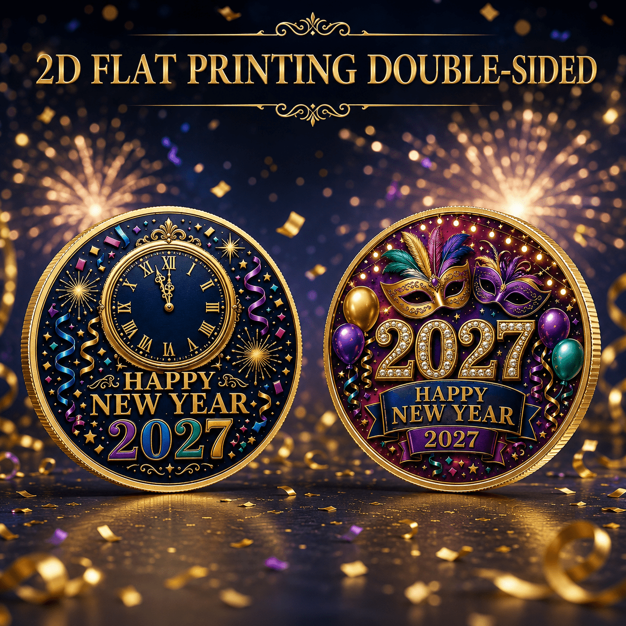 TEMU Replica Coin 2d Flat Printing, 1pc, Double-sided Commemorative Coin (1.57x1.57in), New Year 2027 Celebration Theme, Collectible Coin, Holiday