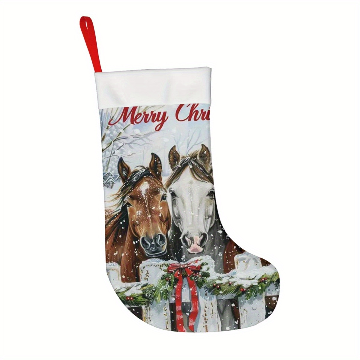 TEMU 1 paire de chaussettes de Noël à motif cheval, imprimé pour bonbons, décoration de Noël, décoratif. Modèle 0626