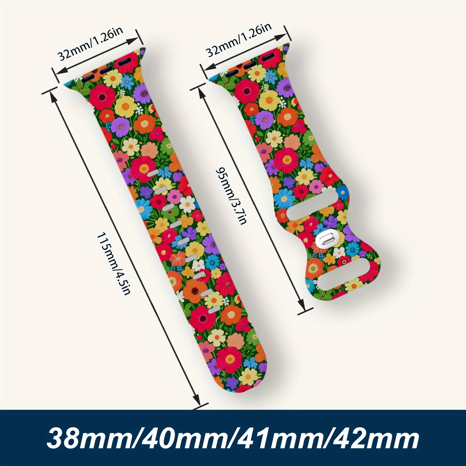 TEMU Floral Silicone Band Compatible With Watch Bands 38mm 40mm 41mm 42mm 44mm 45mm 49mm For Women Men Gifts Fancy Dressy Cute Flower Pattern Soft