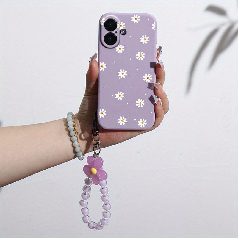 TEMU Phone Case: 2025 New Full Coverage Shockproof Yellow Flower Pattern Hanging Rope Phone Case For Iphone 16 15 14 13 12 11 Pro 8 Pus Se Zz1 A