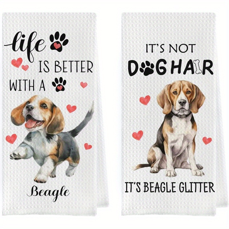 

2pcs Beagle-themed Microfiber Dish Towels Set - Contemporary Knit Waffle Weave Kitchen Hand Towels, Super Soft, Machine Washable, Space Towel Theme For Beagle Lovers - 18x26 Inches