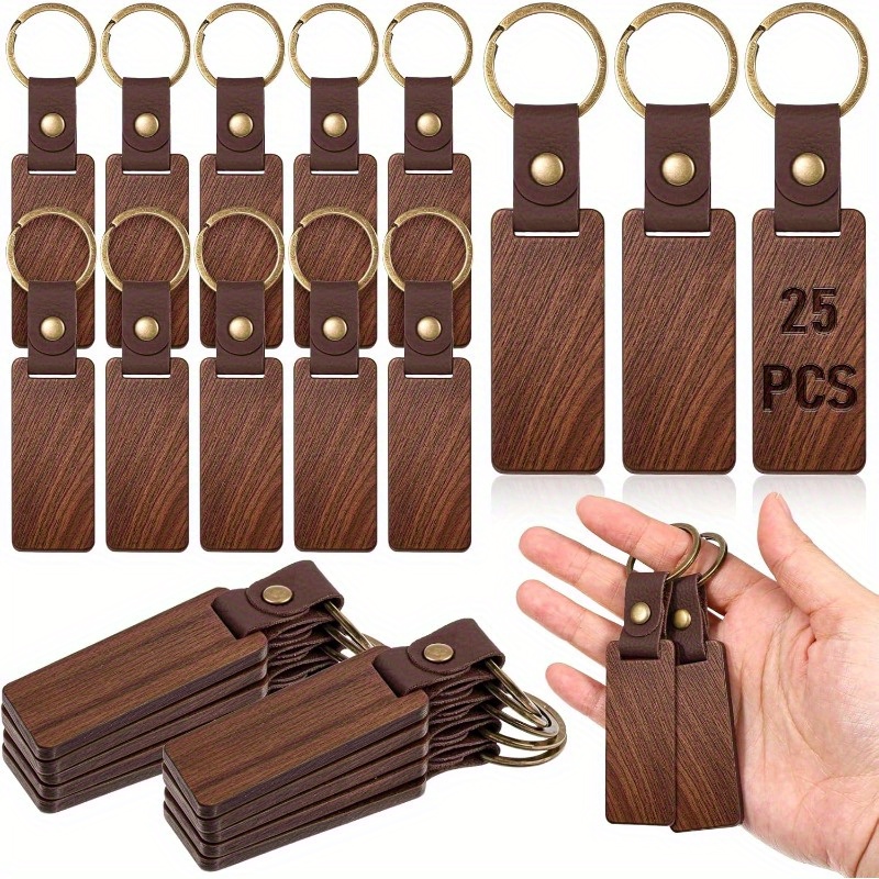 Image of 25pcs Wooden Keychain Blanks Rectangle Wood Keychain Blanks With Strap Engraving Blanks Key Chain Unfinished Wooden Keychains Bulk For Laser Engraving Diy Wood Crafts Gift Accessories