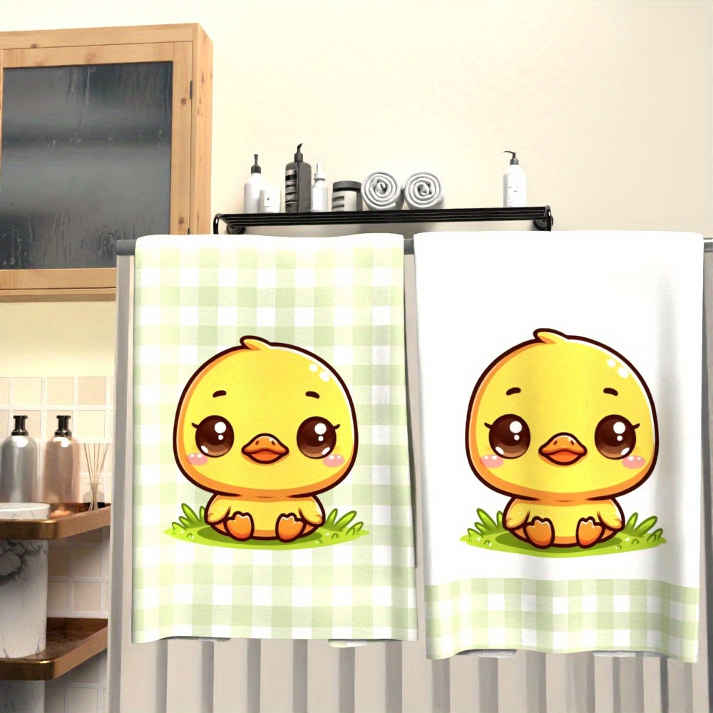 2pcs super soft polyester duck print towels, 45.72x66.04cm,   & machine washable with vibrant colors - ideal for kitchen, bathroom, travel & camping details 0