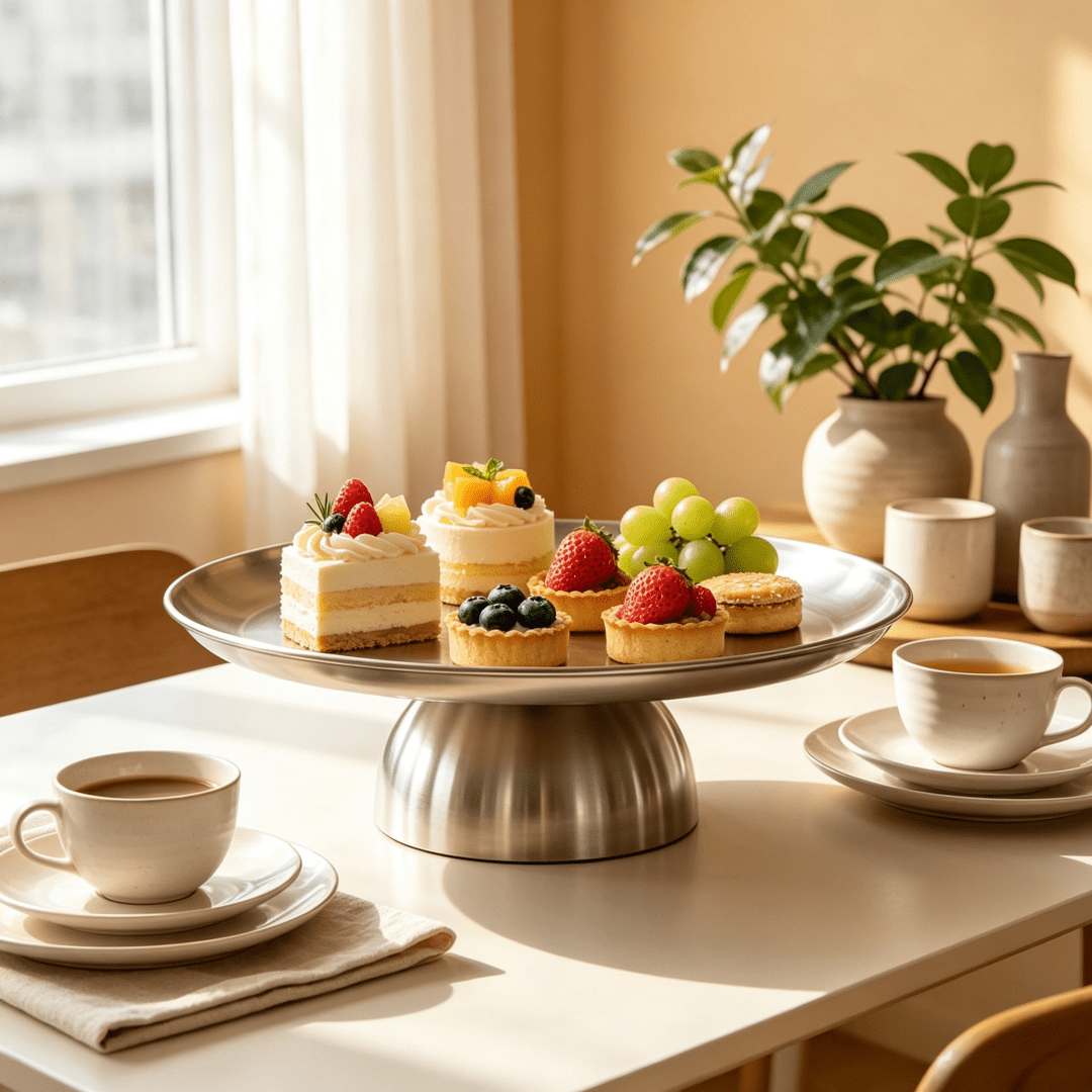 Stylish Minimalist Round Stainless Steel Serving Tray