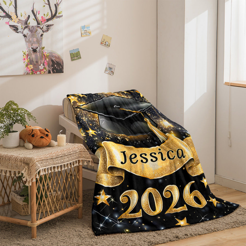 TEMU 1pc Graduation Hat Celebrating Graduation Of Class 2026 Custom Name Print Portable Blanket- Lightweight Throw For Sofa, Travel, Camping, Bed,