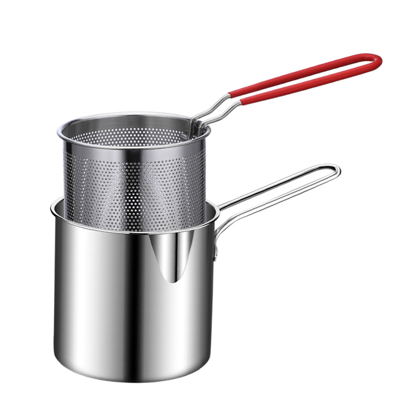 TEMU Ensemble de 2 pièces : Friteuse + Panier à friture, Petit panier à friture en acier inoxydable, Accessoire de cuisine style filet de poisson de