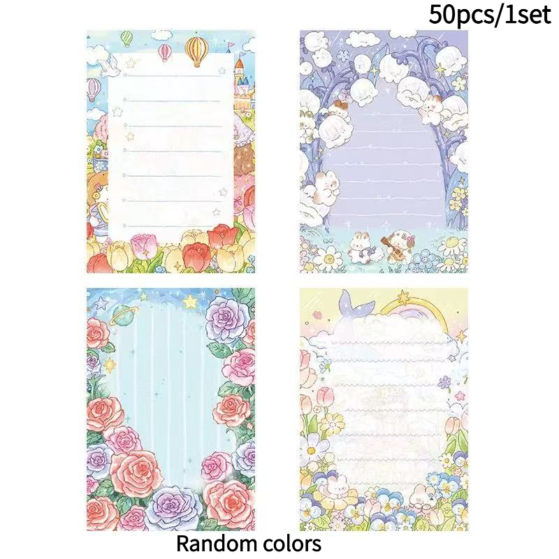 TEMU note Dream Garden da 50 pezzi/1 set, foglietti adesivi con bordo a cartone animato, colori casuali, note decorativo per diari, per scrivanie da