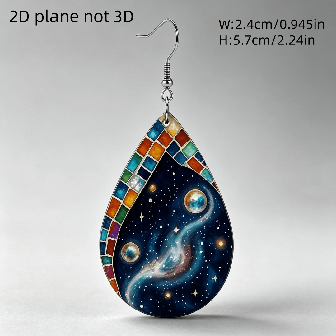 Women's Galaxy Space Planet Mosaic Teardrop Dangle Earrings