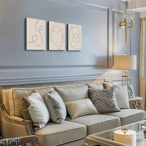 3-delige neutrale muurprints met binnenframe, abstracte muurkunst, beige prints, lijnprints, boho muurkunst schilderij, creatieve print, canvas muurkunst, muurschilderij voor cadeau, slaapkamer muurdecoratie, huis- en studentenkamer decoratie