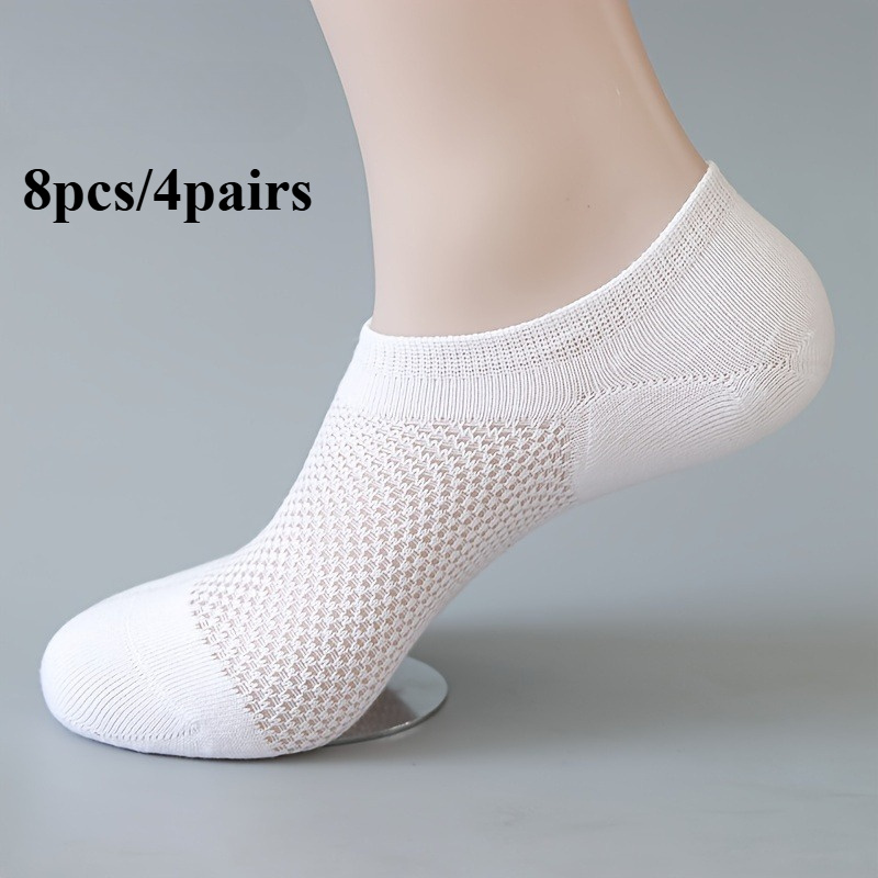 E-shop 8 Stück/4 Paar Sommer atmungsaktive Bootssocken, niedrig geschnittenes unsichtbares Design für Herren Damen Freizeitkleidung, 3 Farben