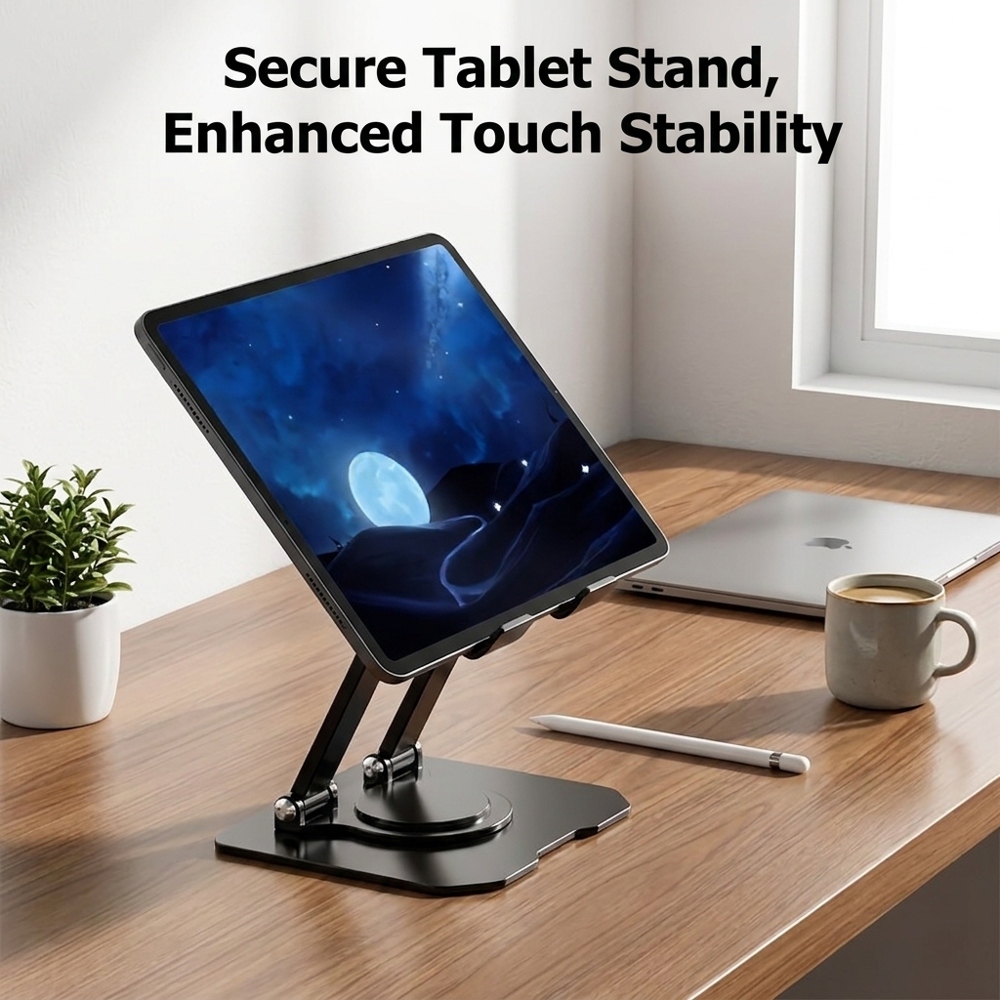 TEMU 360-degree Rotating Adjustable Tablet Stand Ergonomic Angle Stable Durable Holder For Office Watching Video Touch Control Desktop Tablet Mount