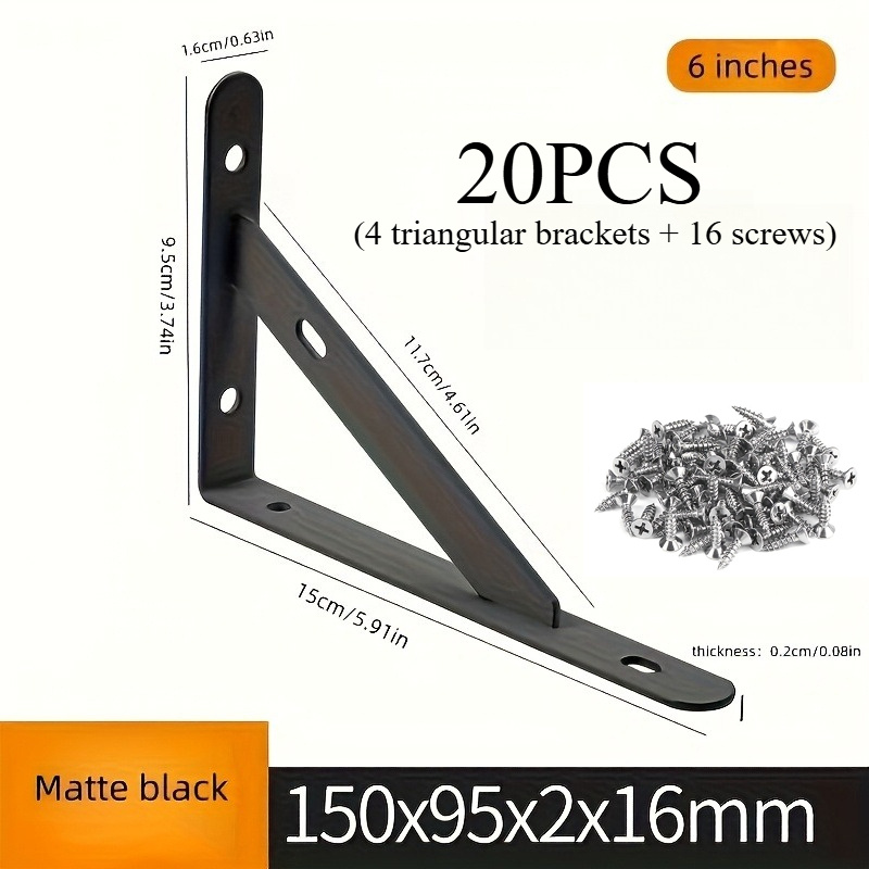 TEMU 20pcs Set: 4 Triangular Brackets + 16 Screws, Heavy-duty Shelf Brackets With 90-degree Triangle, Wall-mounted L-shaped Brackets, Suitable For