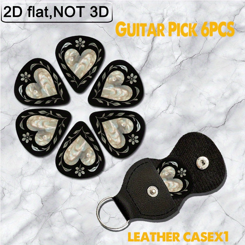 TEMU 6pcs 2d Flat Guitar Picks Set Features 6 Vibrant 2d Flat Picks With A Gradient From Yellow To Pink And Rock Hand In Pink To Blue, Symbolizing