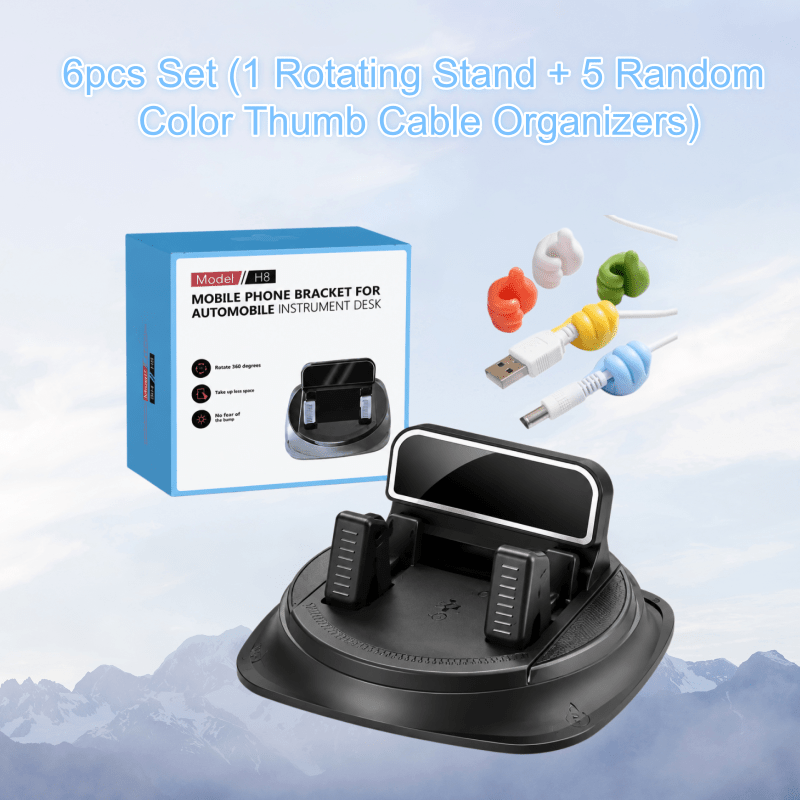 TEMU 6pcs Set (1pc Rotating Mount And 5pcs Random Colors Cable Organizers) 360° Rotating Car Phone Holder With Gift Box, Strong Suction Cup Dashboard