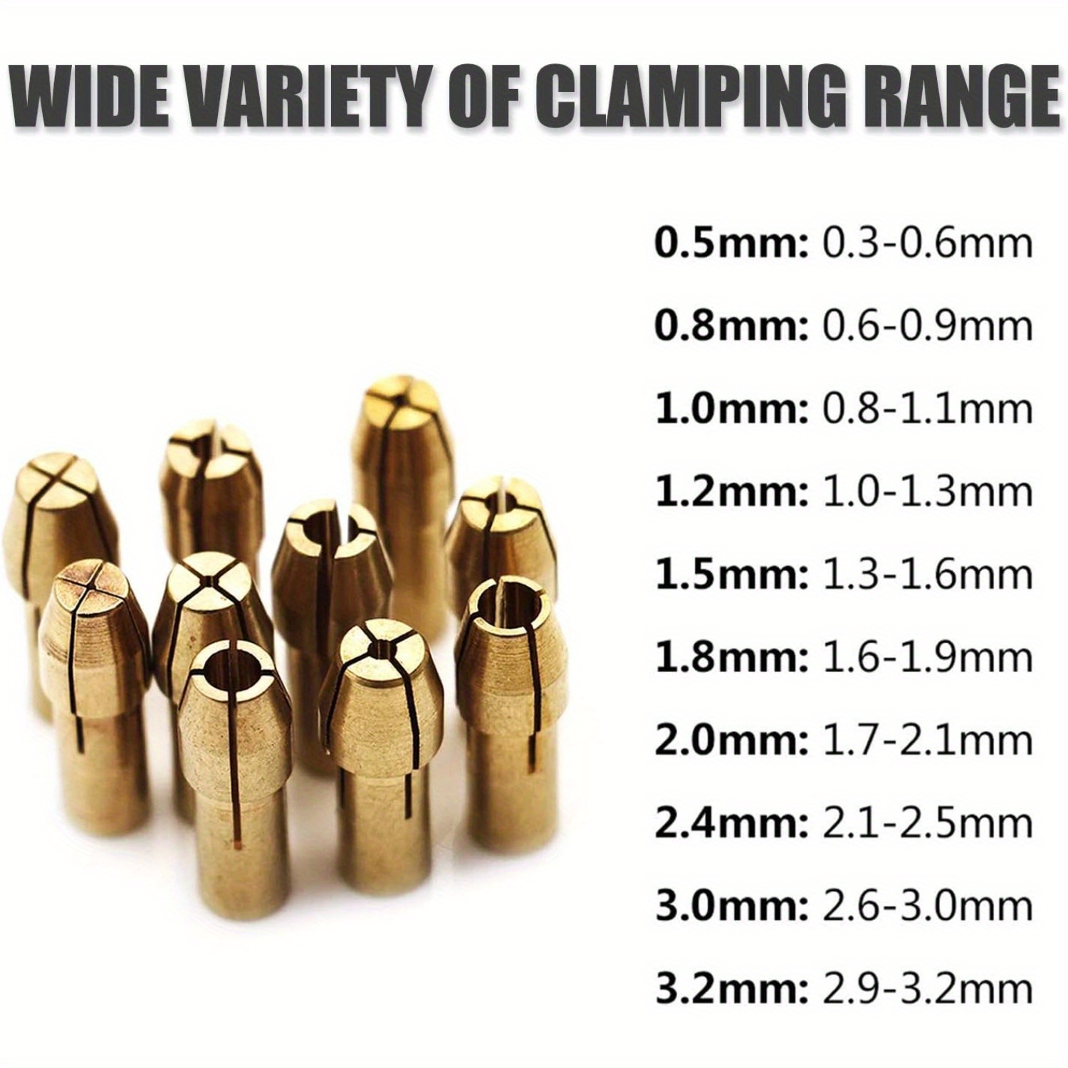 10PC Quick Change Collet Nut Kit For Dremel & Rotary Tools - 0.5mm To 3.2mm Shank Sizes