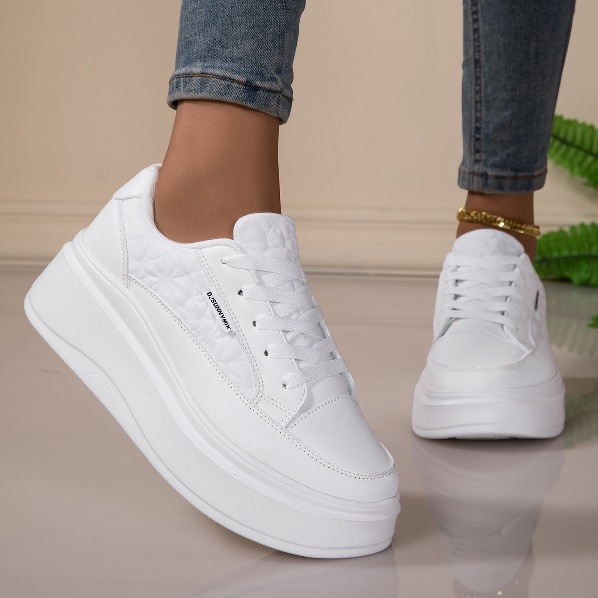 TEMU Djsunnymix Women's Shoes Floral Fabric Women's Shoes Light-colored Women's Casual Sneakers Height-increasing Board Large Size Outdoor Running