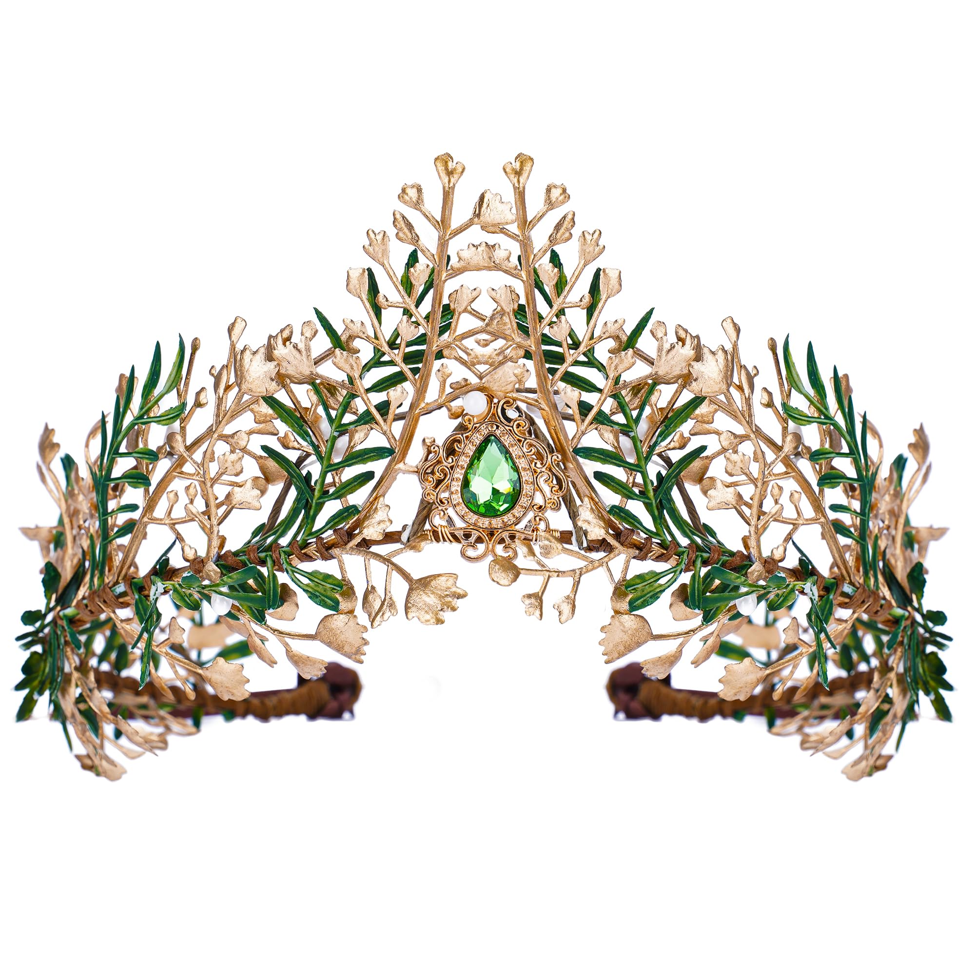 TEMU Forest Elf Flower Handmade Leaf-shaped Elf Crown, A Women's Halloween Artistic-style Headpiece With Rhinestones, Suitable For Role-playing And