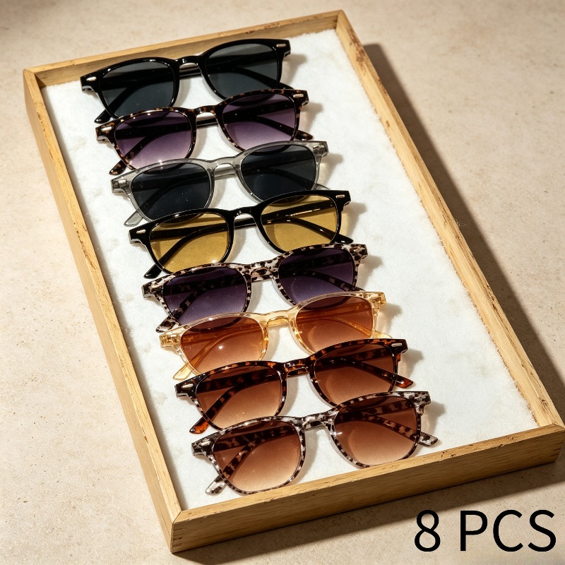 TEMU 8pcs Pack Retro Fashion Glasses Suitable For , Half-rim Round Frame Glasses With Color-changing Tint For Driving, Vacation, Commuting, Uv