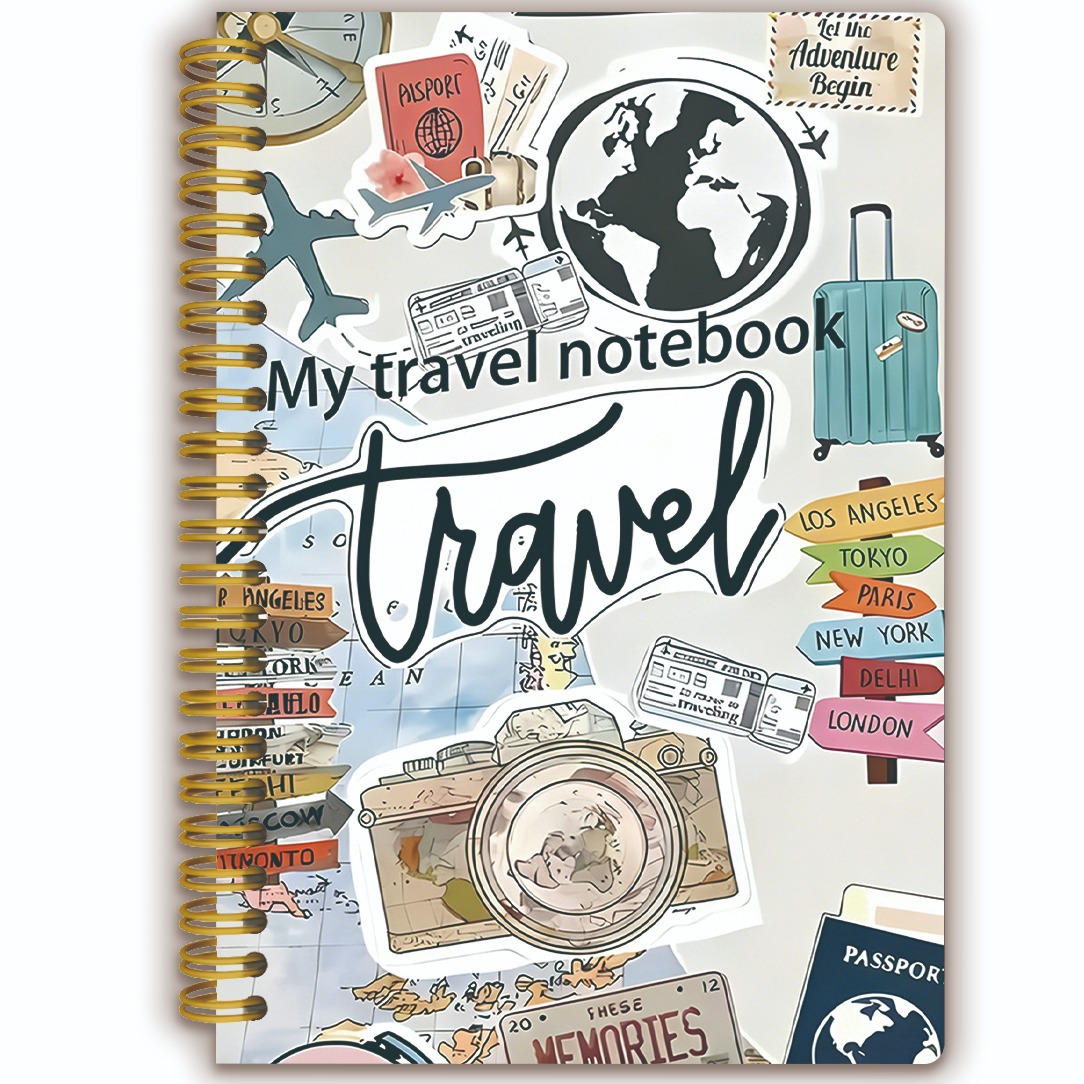 TEMU A5 Travel Notebook Spiral Bound Hardcover 100 Pages Travel Journal With Travel Theme Design