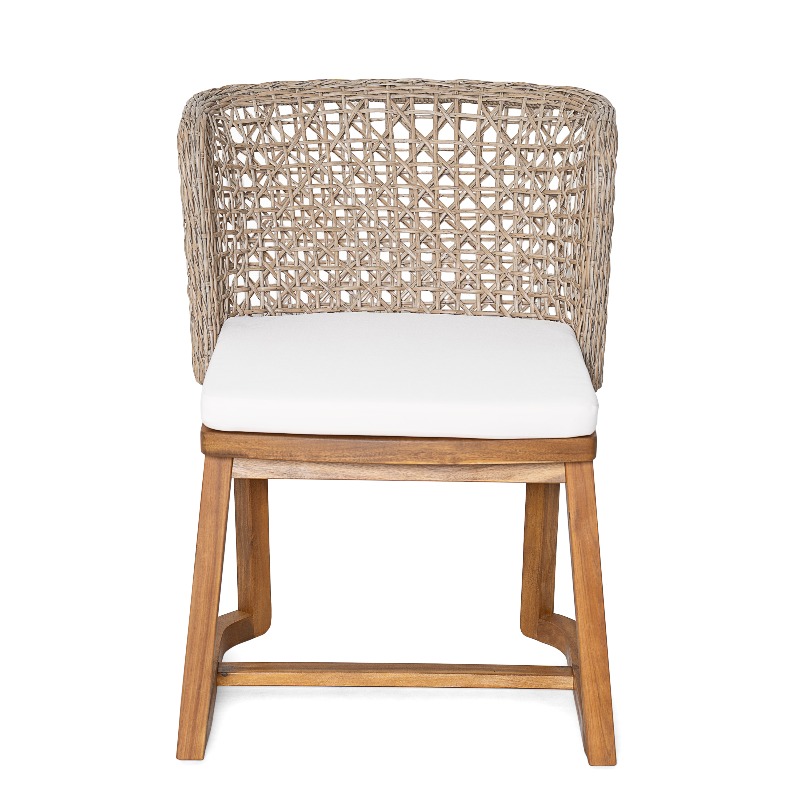 3pcs Outdoor Dining Set, 27.5' Teak End Acacia Round Accent Table And 2 Wicker Back Dining Chairs with Beige Cushion, Weather Resistant for Garden, Backyard, Patio