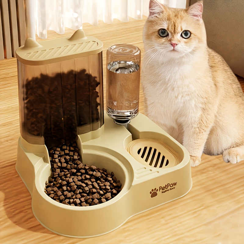 Automatic Gravity-Fed Cat & Dog Feeder and Water Dispenser Combo with Name/Text Personalization - Dual Wet/Dry & Water System, Auto Refill (No Batteries), -Spill, Suitable for Kittens and Puppies