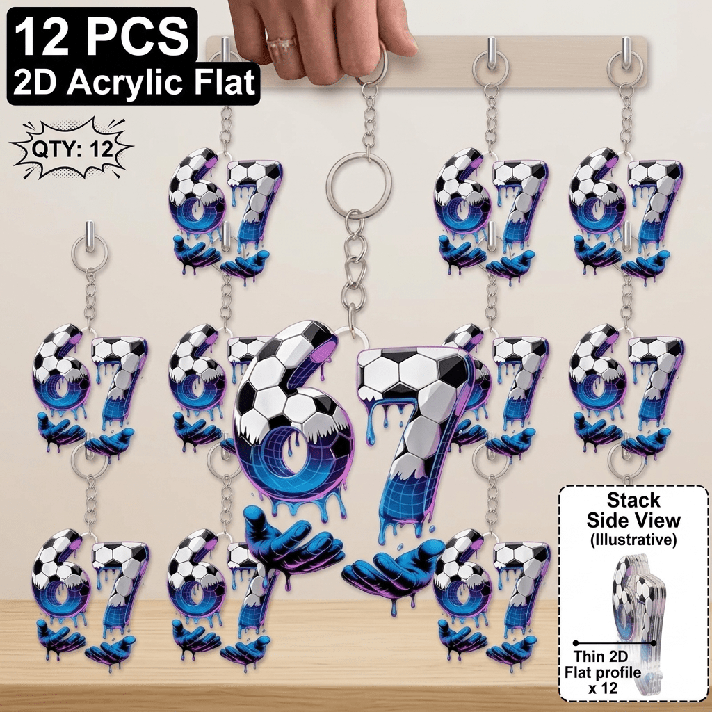TEMU 2d Flat - [2d] 2d Flat 12pcs 2d Flat, New Football 67 Acrylic Keychain, Suitable For Backpacks, Car Keychains And Wallets Decoration Ideal Gift,