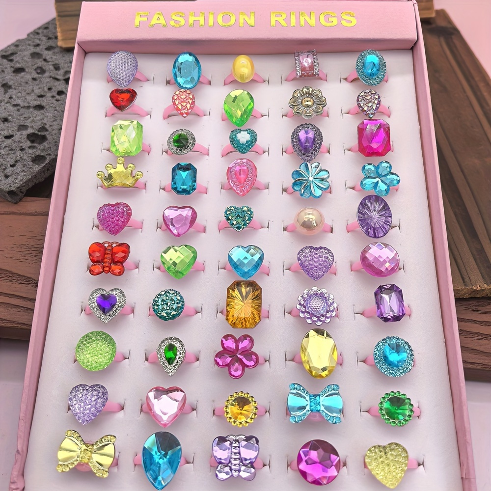 

10pcs Set For Girls - Vibrant Resin & Crystal Rings, Ideal For Parties & Gifts