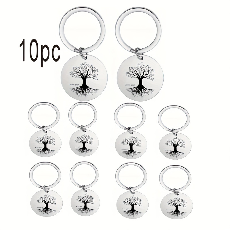 TEMU 10pcs Set - Tree Of Life Stainless Steel Keychain | Exquisite Black And White Line | Car Pendant | Fashionable Creative Gift | Unisex Key Ring |