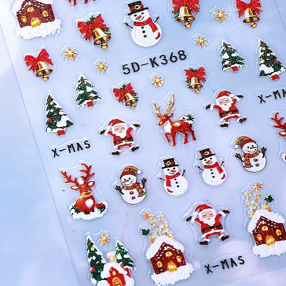 TEMU Pegatinas de uñas de , campana de árbol, y renos de Papá Noel