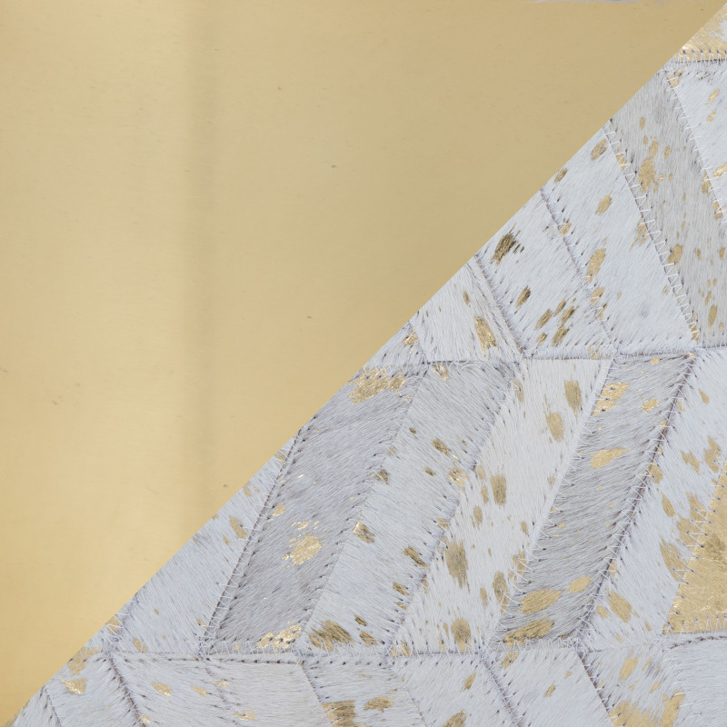 Leather Ottoman in Golden Metal and Ivory Leather with Golden Splatter