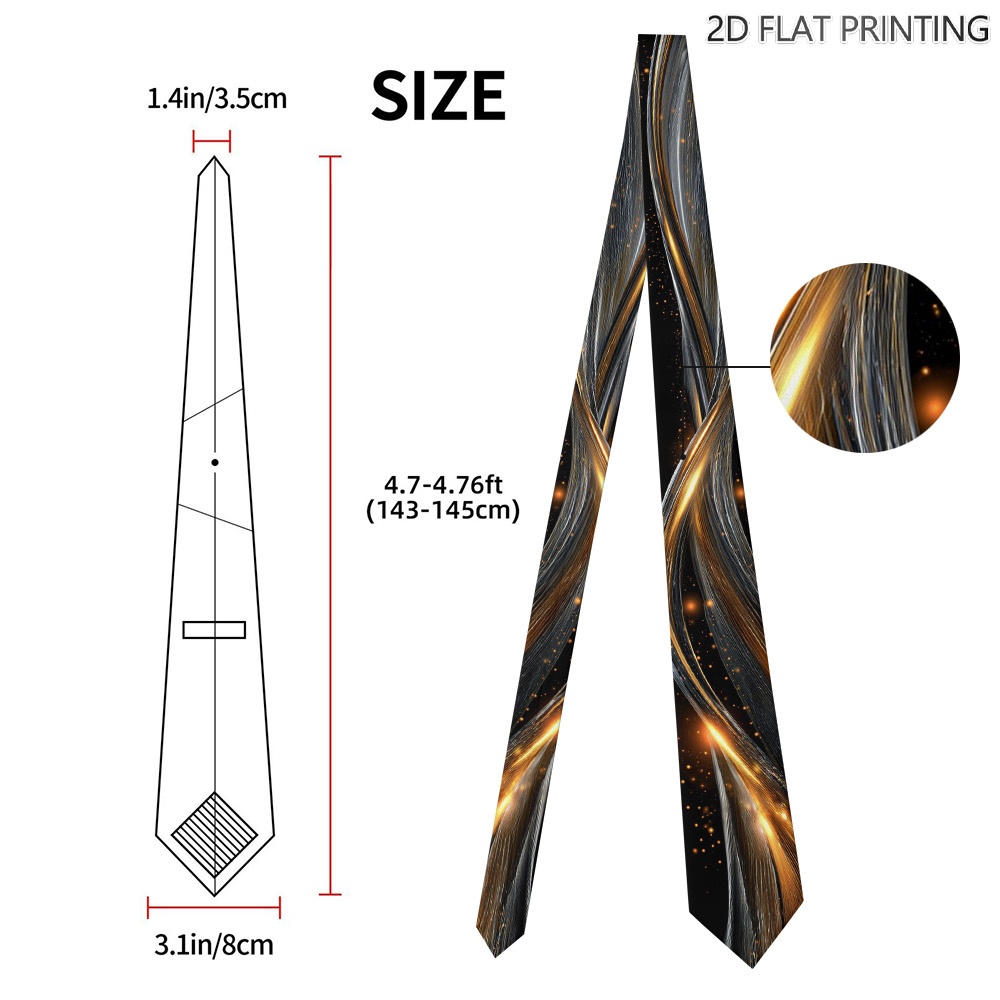 TEMU 1pc Golden And Silver Swirls Print Tie - Contemporary Design, Formal And Casual Wear