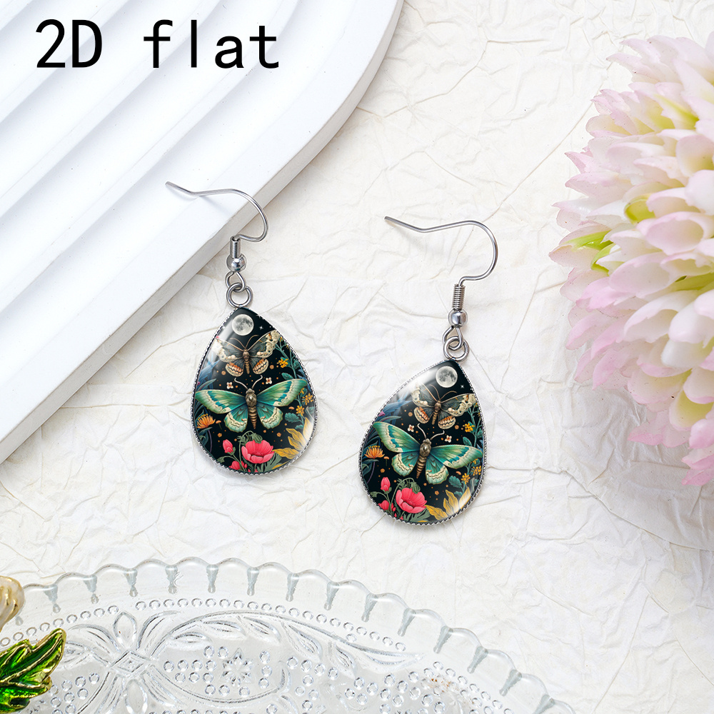 Mystical Moonlight Moth Teardrop Earrings with Stainless Steel Hooks