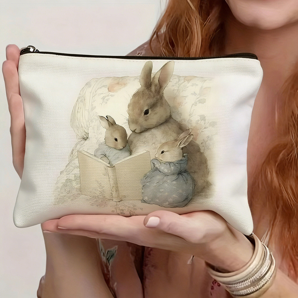 TEMU 1 Retro Fairy Tale-style Pattern Printed Cosmetic Bag, A Zipper-opening Portable Storage Bag, An Easter Gift, A Multi-functional Travel Storage