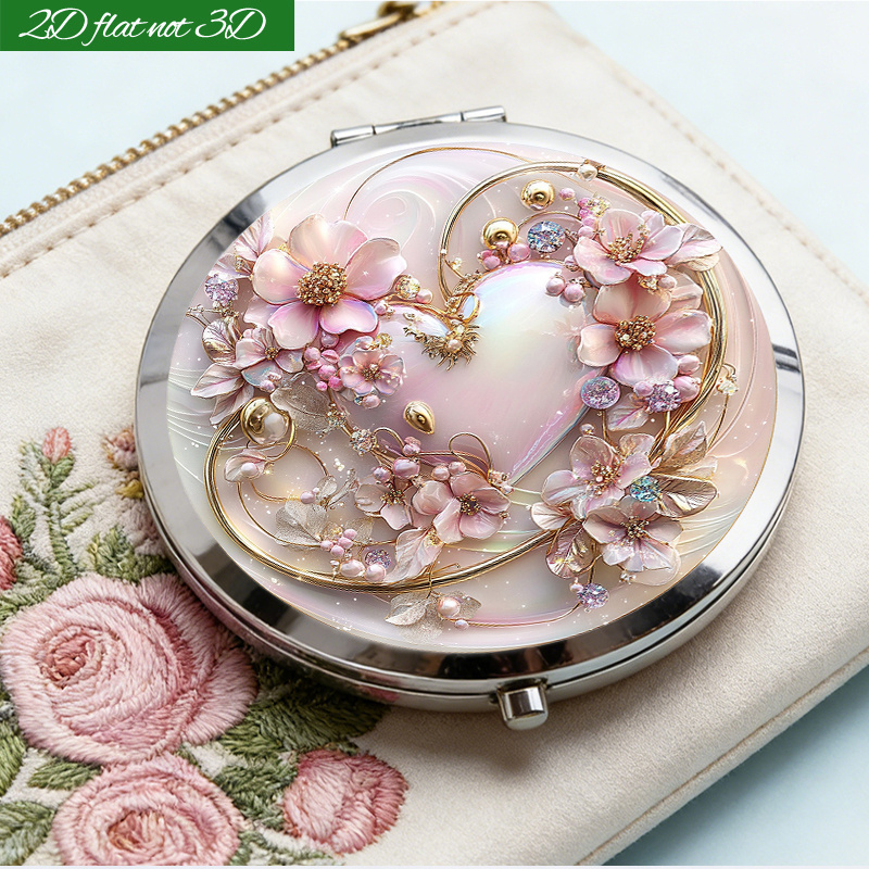 TEMU 1pc Gorgeous Heart-shaped Mini Mirror, Perfect For Valentine's Day Gift. Hzj000661 Portable Round Makeup Mirror, Suitable For Travel And Daily