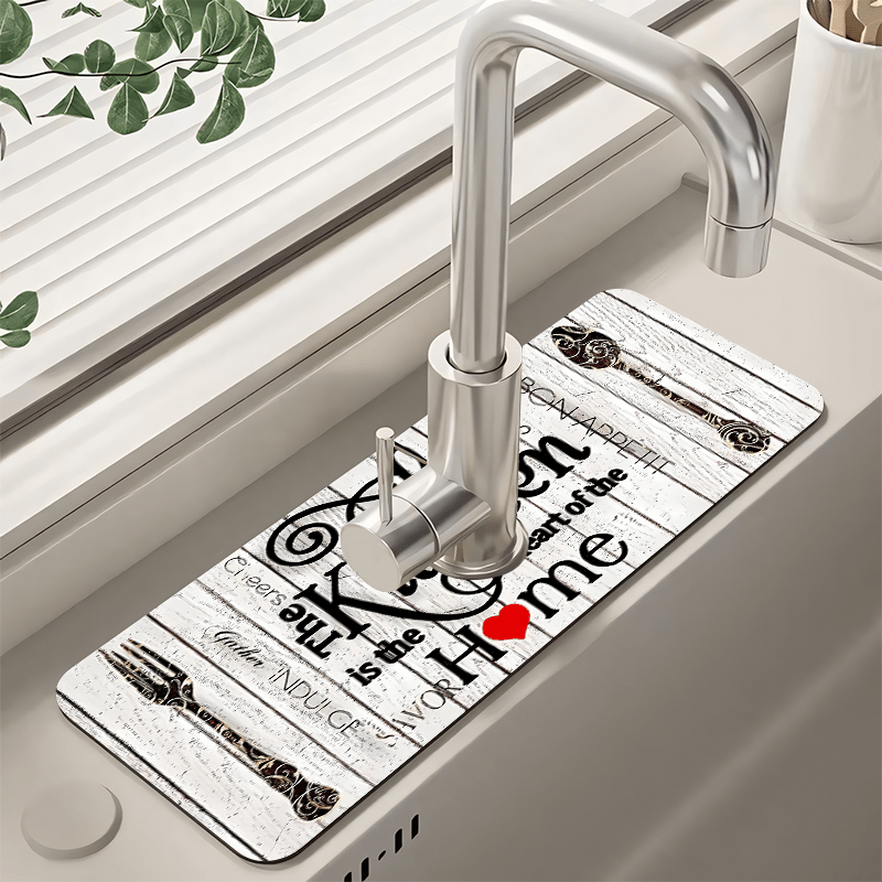 TEMU Kitchen Utensil Pattern Faucet Draining Mat & Sink Splash Guard Pad: Quick-dry, Natural Rubber Non-slip, Durable, Easy To Clean, Ideal For Kitchen, Bathroom, Cafe, And Housewarming Gifts