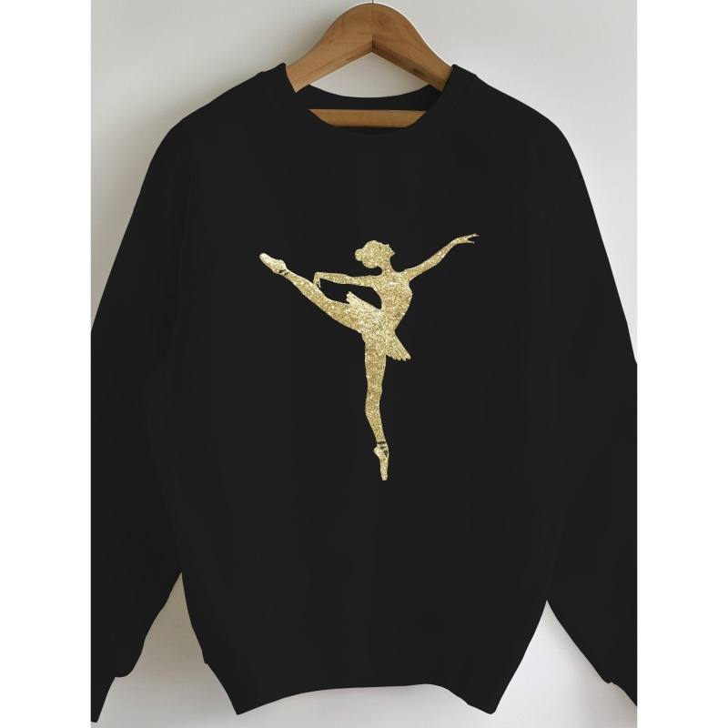 

Ballerina Print Pullover Sweatshirt, Casual Long Sleeve Crew Neck Sweatshirt For Fall & Winter, Women's Clothing