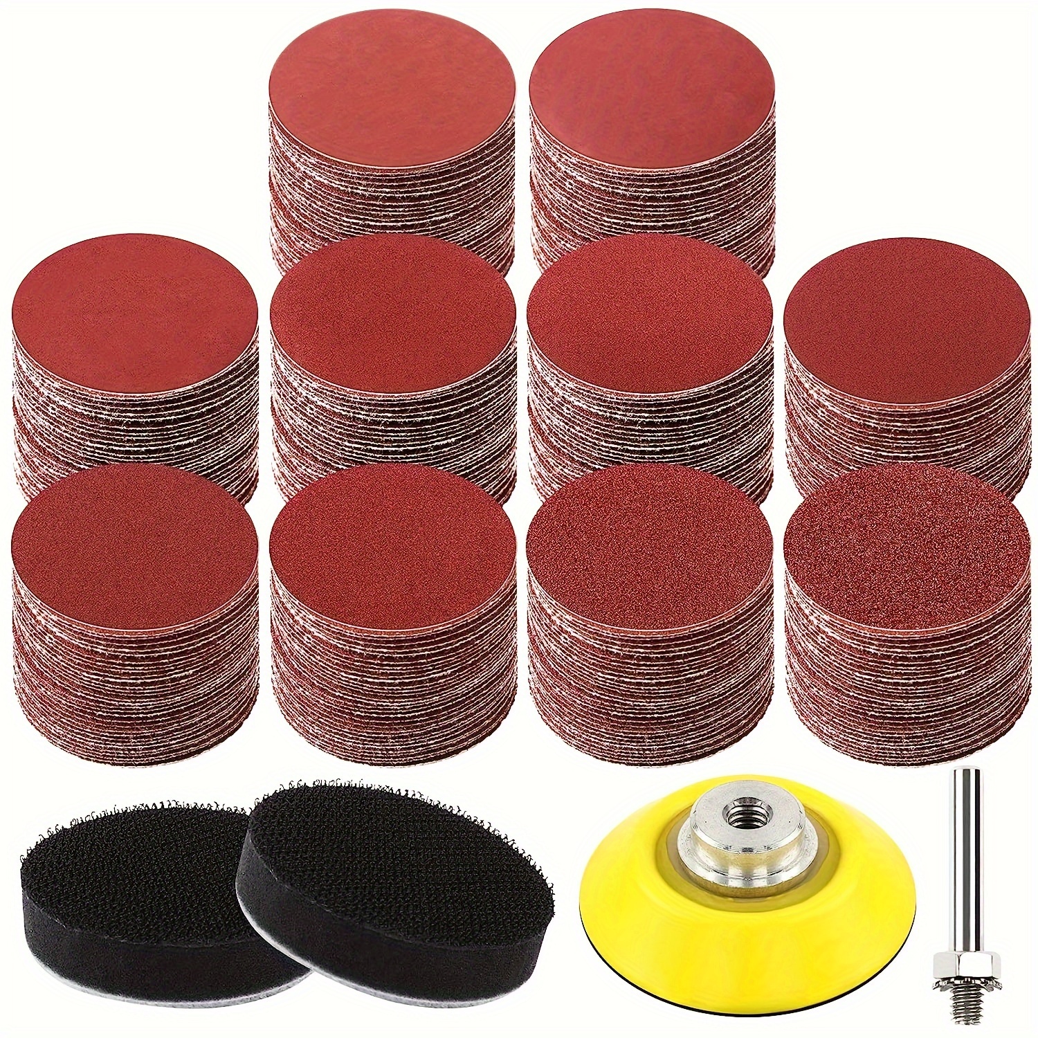 E-shop 304-teiliges 2-Zoll Schleifscheiben-Set Schleifpapier 50 mm, Körnung 60-2000, mit Unterlage, Griff und weichem Schaumstoff-Polierpad, geeignet