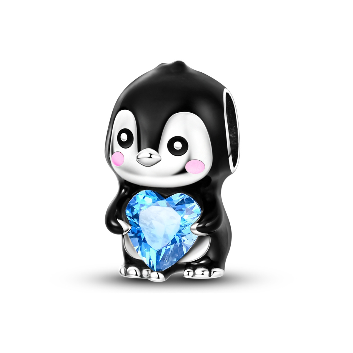 E-shop Niedliche Pinguin-Umarmung Blaues Herzförmiges Synthetisches Zirkonia Charm-Perlen, DIY Schmuckzubehör für Armband Halskette, Trendiges - &