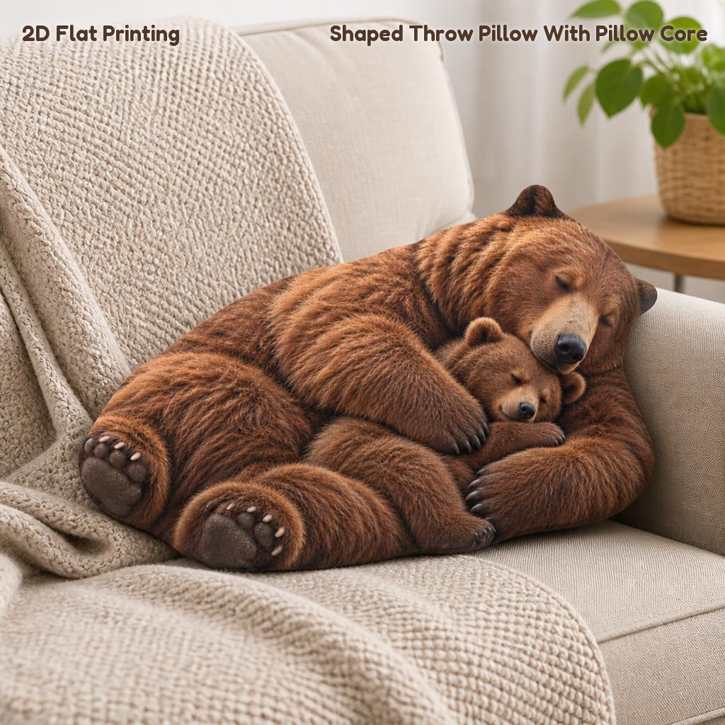 TEMU Almohada de felpa decorativa con forma de oso con su cachorro, , impresión 2D, para regalo, dormitorio, sofá, habitación, decoración de , 2D