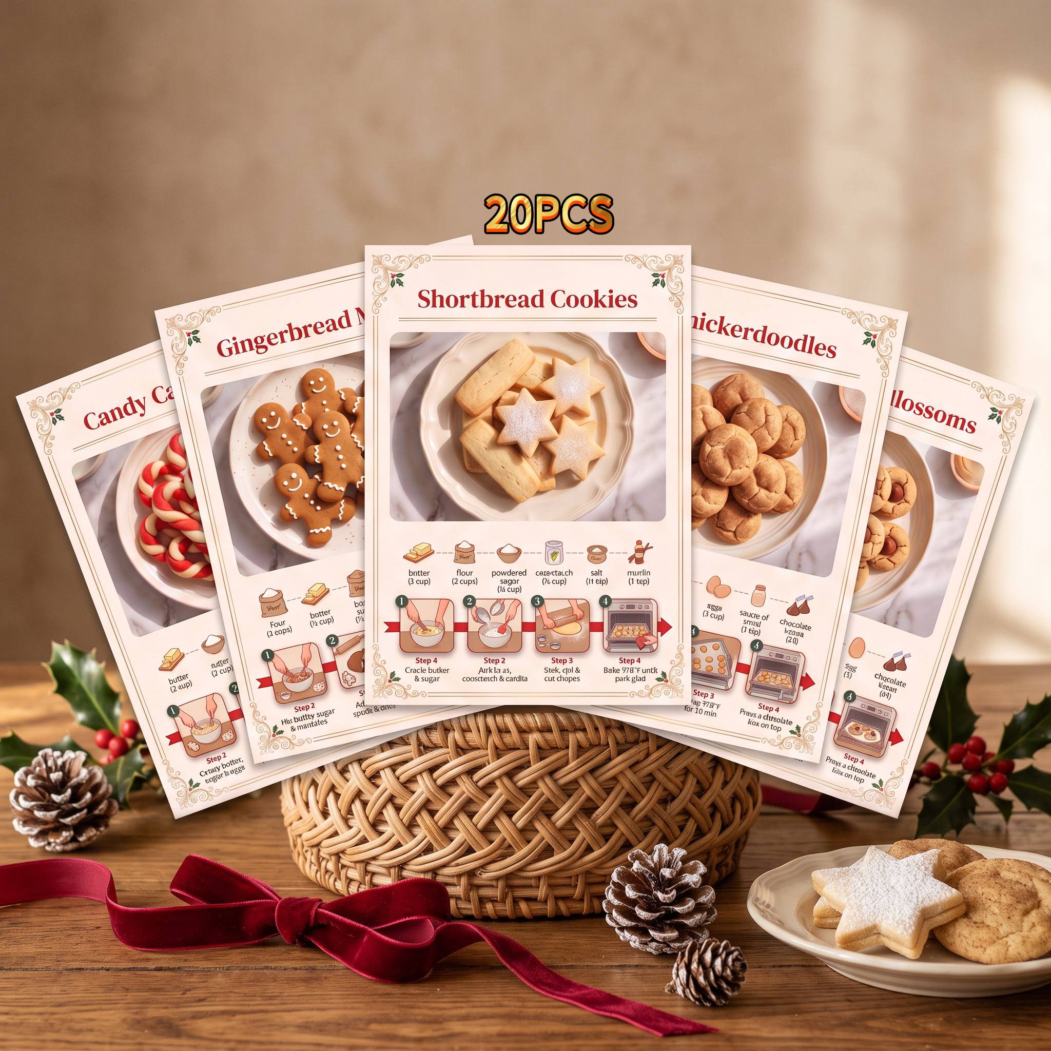 TEMU 20pcs Suitable For Baking Vintage Christmas Cookie Recipe Cards With Photos/illustrations - Retro Baking Booklets Chefs, Kitchen Decor, Gift