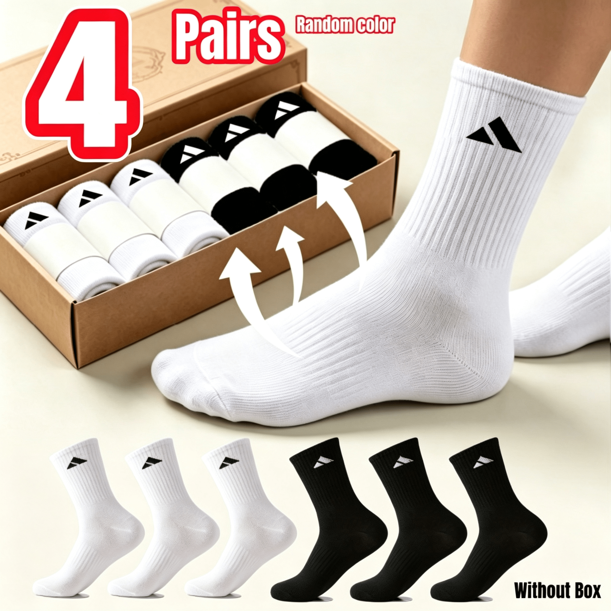 TEMU 4 Pairs Unisex Breathable Mid-calf Sports Socks - Thickened Cushion Sole, Anti-wear And Shock Absorption, Random Color, High-elastic Breathable