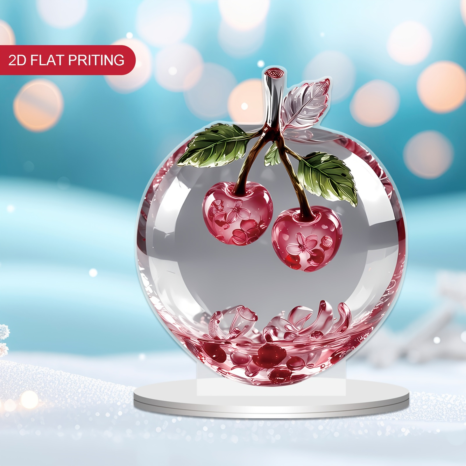 

Acrylic Cherry Ornament With Stand - Desk & Home Decor, Ideal Gift For Birthdays, Christmas, Thanksgiving & More